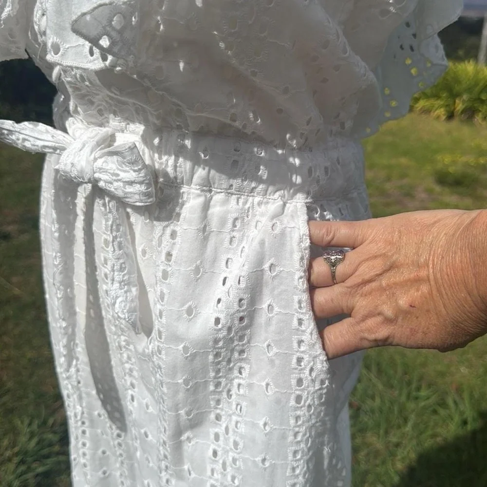 Urban Outfitters Magnolia Eyelet Jumpsuit  Embroidered White Bride Bachelorette